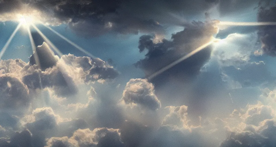 Image similar to heaven with angels floating on clouds god rays, b, trending on artstation, 8 k