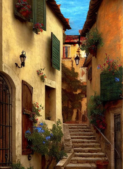 Image similar to lourmarin village in provence pattern texture, elegant, peaceful, hyper realistic, extremely detailed, dnd art, fantasy art, intricate fantasy painting, dramatic lighting, vivid colors, deviant art, artstation, by edgar maxence and caravaggio and michael whelan and delacroix.