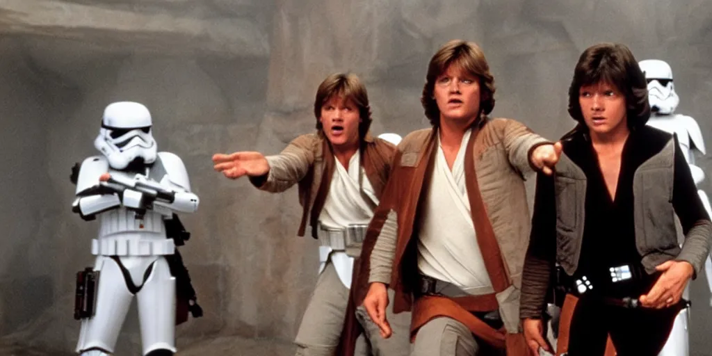 Image similar to a still from Star Wars: A New Hope featuring Bill and Ted