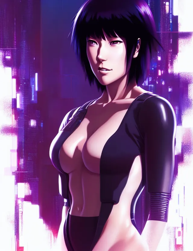 Image similar to a fullbody portrait of motoko kusanagi the major ghost in the shell : : stand alone complex, under repairs, maintenance : : by ilya kuvshinov, rossdraws, artgerm, sola digital arts, anti aliasing, raytracing : :