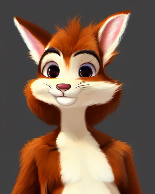 Image similar to digital painting full body of anthropomorphic furry female rabbit, brown fur, in style of zootopia, female fursona, furry, furaffinity, 4 k, deviantart, furry art, fursona art, rabbit fursona, female, cute detailed feminine face,