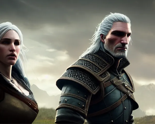 Image similar to 5 5 mm portrait photo of geralt arguing with yennefer of vengerberg. magical atmosphere. art by greg rutkowski. highly detailed 8 k. intricate. lifelike. soft light. nikon d 8 5 0.