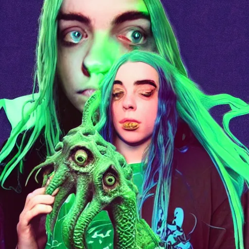 Prompt: billie eilish as a cthulhu