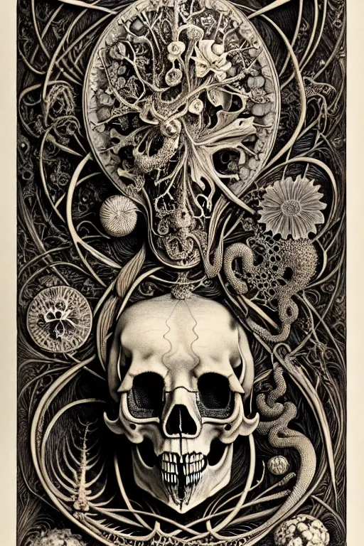 Image similar to art forms of nature by ernst haeckel, memento mori by arthur rackham, ornate antique porcelain beautiful skull mask, ultrasharp, photorealistic, hyperdetailed, octane render, polished, art nouveau, neo - gothic, gothic, intricate ornamental organic filigree, art nouveau botanicals, art forms of nature by ernst haeckel, horizontal symmetry, symbolist, visionary