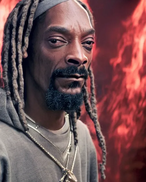 Prompt: Snoop Dogg in the role of Gandalf the Grey, balrog fighting scene in the cave, film still, amazing short, 8K, IMAX, ultra detailed