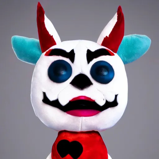 Image similar to lady gaga in harley quinn pupyplush doll, scream, background dark, portrait, 8k