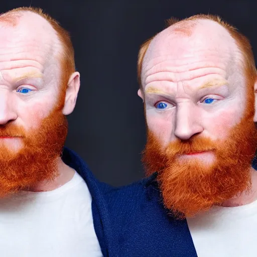 Prompt: a balding blue eyed ginger middle aged man crying