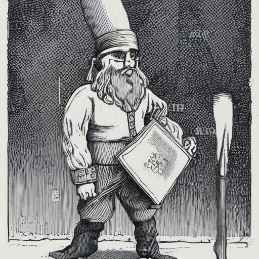 Image similar to elf with beard, holding a bomb, dnd, high detail, fantasy, in the style of vintage antique illustration and line drawing or engraving - c 9. 0