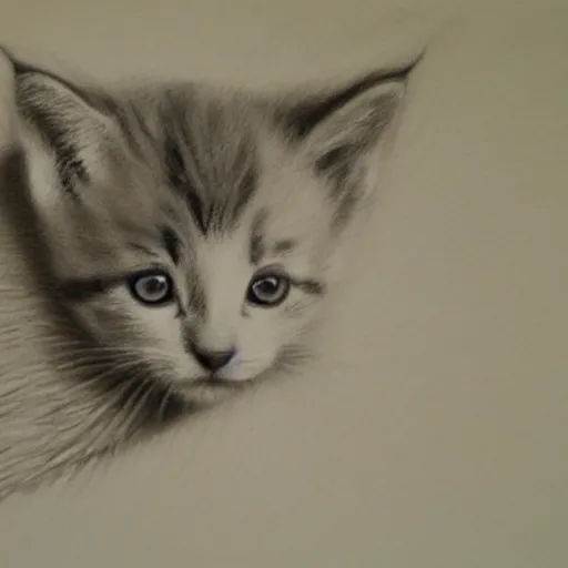 Image similar to a pencil drawing of a kitten, by paul cadden