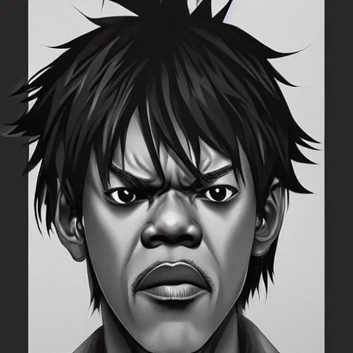 Prompt: Samuel L Jackson as L from Deathnote, by Range Murata, by Sachin Teng, Trending on artstation