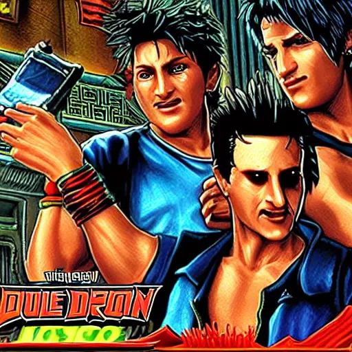 Prompt: portrait of sean penn in double dragon video game splash screen