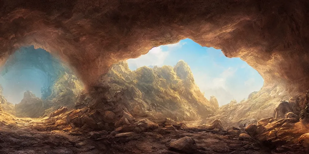 Image similar to beautiful matte painting of the inside of a cave