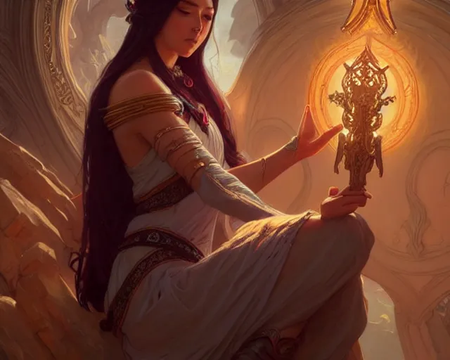 Image similar to women worshiping god, deep focus, d & d, fantasy, intricate, elegant, highly detailed, digital painting, artstation, concept art, matte, sharp focus, illustration, hearthstone, art by artgerm and greg rutkowski and alphonse mucha