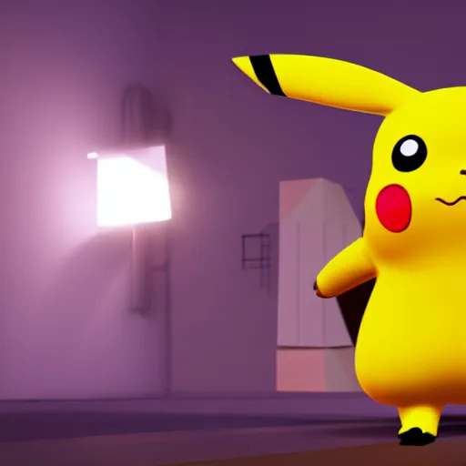 Image similar to pikachu in fornite holding shotgun ray tracing 3 d cgsociety dramatic lighting