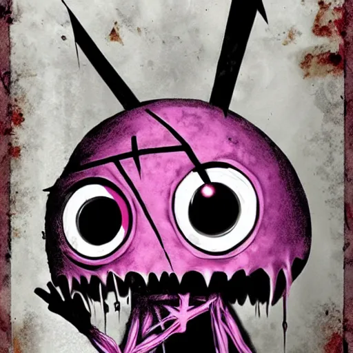 Image similar to invader zim, horror movie poster, hyperrealism