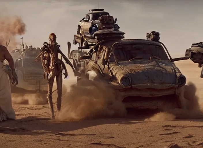 Image similar to scene from the 2015 science fiction film Muppet Mad Max: Fury Road