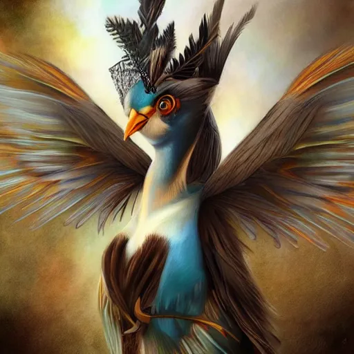 Prompt: avian humanoid bird queen, majestic, regal, digital art, 8K HD