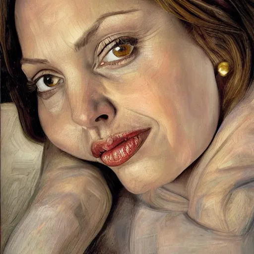 Prompt: high quality high detail painting by lucian freud, hd, angelina jolie portrait, dramatic lighting