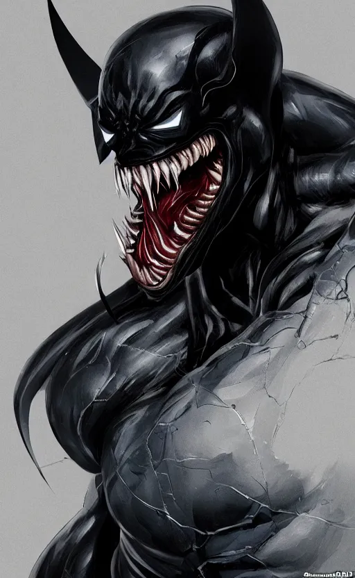 Image similar to venom as batman, dynamic lighting, photorealistic fantasy concept art, trending on art station, stunning visuals, terrifying, creative, cinematic