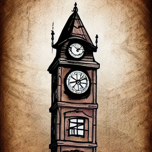 Prompt: a clock tower steampunk, ink, tattoo sketch, digital art