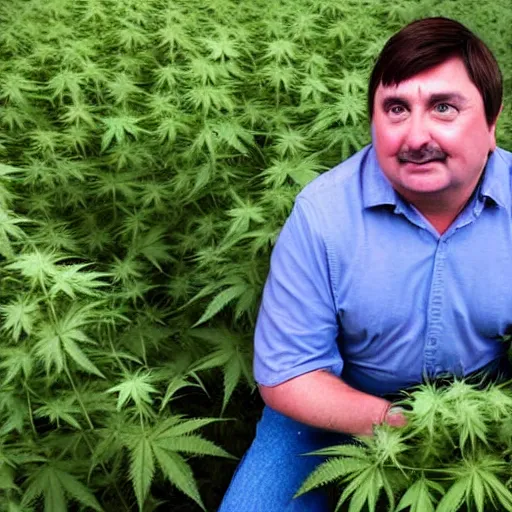 Image similar to randy marsh from south park sitting in the field of weed he grows on tegridy farms, 4 k