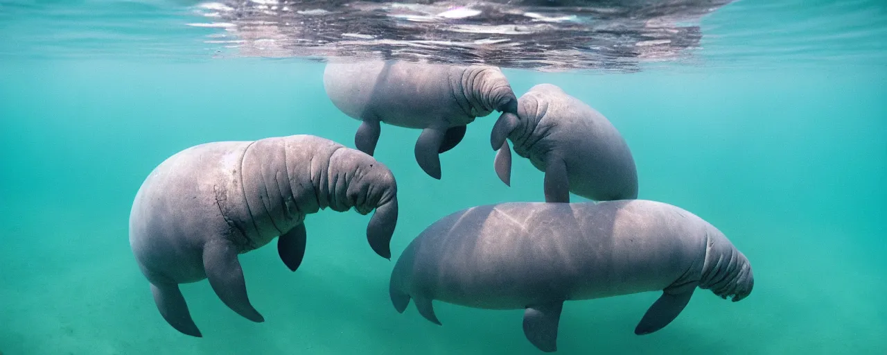 Prompt: manatees eating spaghetti underwater in the ocean, canon 5 0 mm, in the style of wes anderson, kodachrome