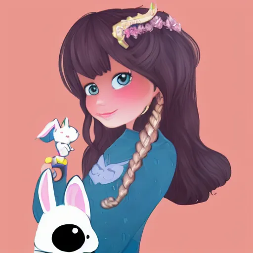 Image similar to cute princess is holding cute bunny, winner on artstation