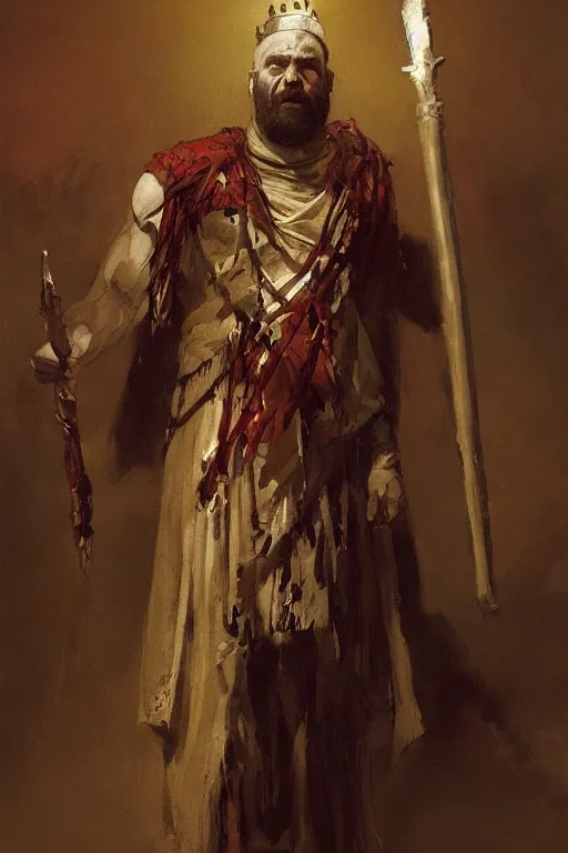 Image similar to a full body portrait of the ancient historical biblical evil pagan king ahab of Israel by craig mullins and marc simonetti, Ross Tran and WLOP, by Andrew Wyeth and Gerald Brom, In the style of John singer Sargent and James gurney, ARTSTATION, cgsociety, polycount, character design, CINEMATIC, AWE INSPIRING, BEAUTIFUL, ART GERM