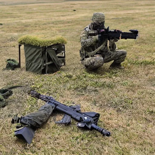 Image similar to a rare military frog equipped with rocket launcher and night vision target acquisition system, photo from janes defence weekly