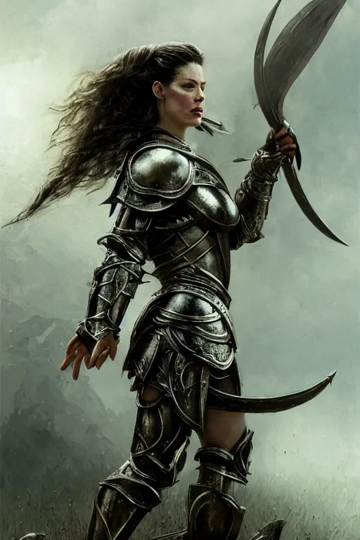 Prompt: liv tyler, warrior, partially clothed in metal battle armor, lord of the rings, tattoos, decorative ornaments, by carl spitzweg, ismail inceoglu, vdragan bibin, hans thoma, greg rutkowski, alexandros pyromallis, perfect face, fine details, realistic shading, photorealism