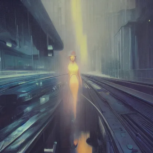 Image similar to detailed face of a woman, clockwork, moment, tectonic sky, skydome, bullet train, turbines, utopian, tech noir, wet reflections, prism, atmospheric, ambient, nick alm, casey baugh, pj crook, syd mead, livia prima, edward hopper