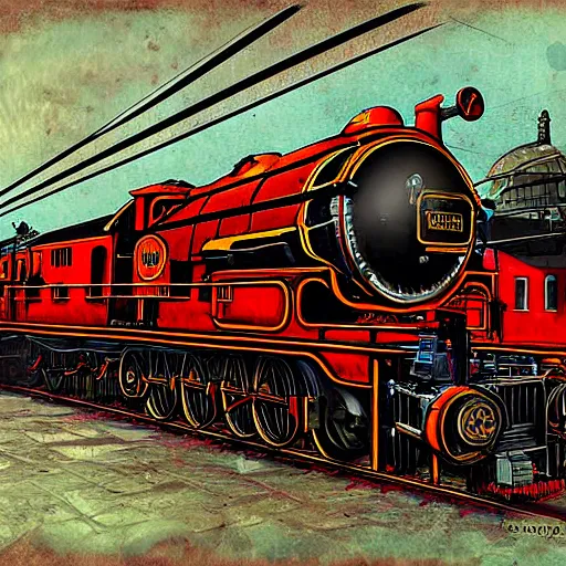 Prompt: steam locomotive pineapple post office, concept art, digital Art