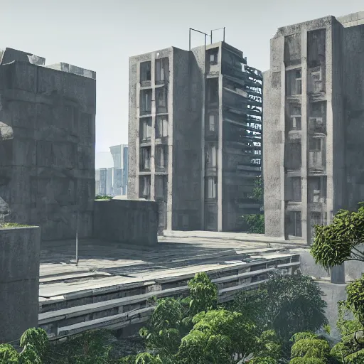 Prompt: brutalist architecture surrounded by nature, japan, unreal engine, high detail, 4 k