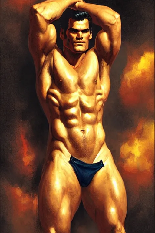 Image similar to henry caville as a muscular firefighter, tom of finland, gaston bussiere, craig mullins, j. c. leyendecker