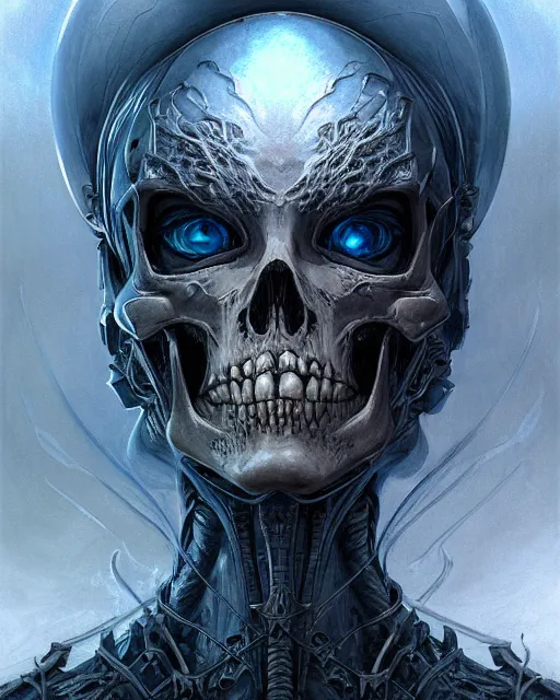 Image similar to concept art by artgerm, death of the four horsemen of the apocalypse, soft blue and grey natural light, intricate, i robot queen of death, highly detailed dark art, digital painting, artstation, concept art, smooth, sharp focus, illustration, art by greg rutkowski and luis rollo and uang guangjian and gil elvgren, symmetry!