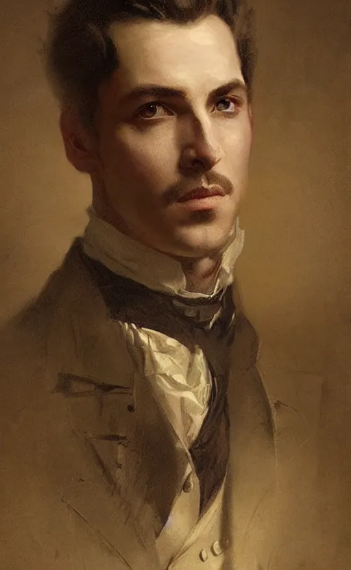 Prompt: Portrait of a victorian viscount, male, detailed face, 19th century, highly detailed, cinematic lighting, digital art painting by greg rutkowski