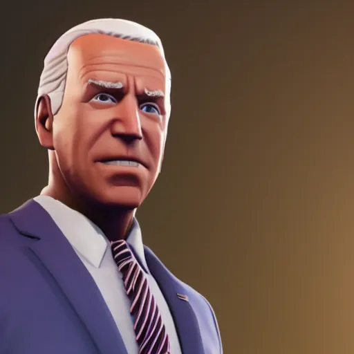 Image similar to screenshot of Joe Biden in fortnite, high quality, 3d render, octane render, highly detailed, pose