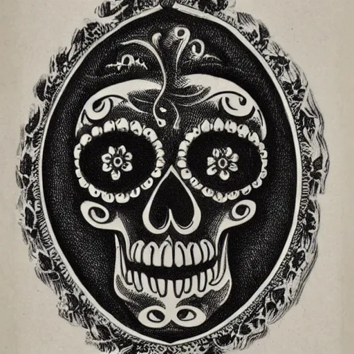 Prompt: black skull engraved with gothic ornaments