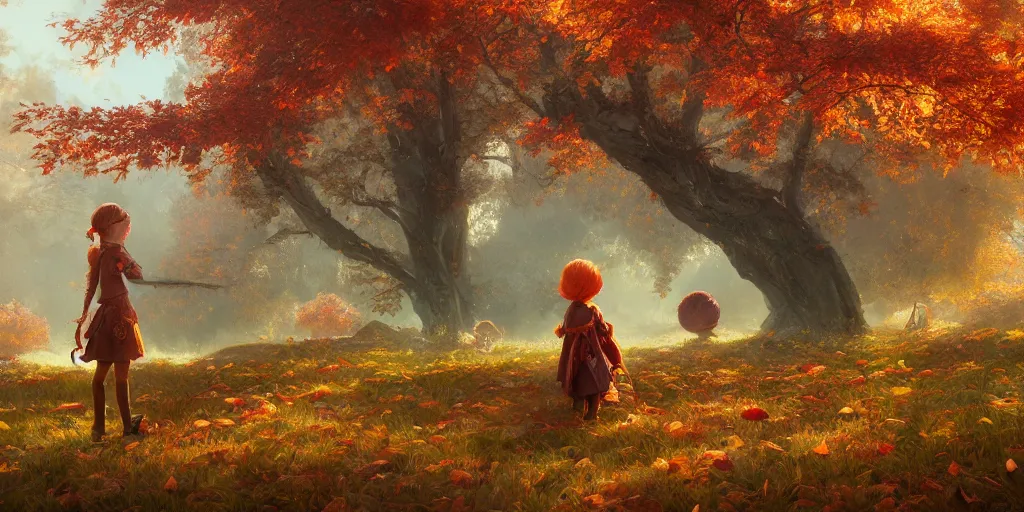 Prompt: autumn cute, illustration, digital art, inspired by botanicula, by greg rutkowski, sharp, masterpiece, highly detailed, photorealistic, octane render, 8 k, unreal engine 5, trending on artstation, vivid colors