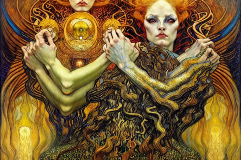 Image similar to Divine Chaos Engine by Karol Bak, Jean Delville, William Blake, Gustav Klimt, and Vincent Van Gogh, symbolist, visionary