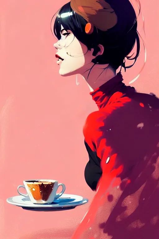 Image similar to a ultradetailed beautiful panting of a stylish woman sitting in a cafe, by conrad roset, greg rutkowski and makoto shinkai, trending on artstation