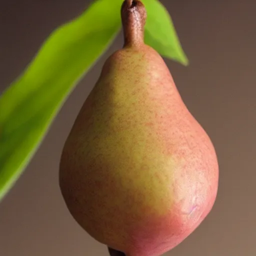 Prompt: a pear with the face and legs of a tardigrade