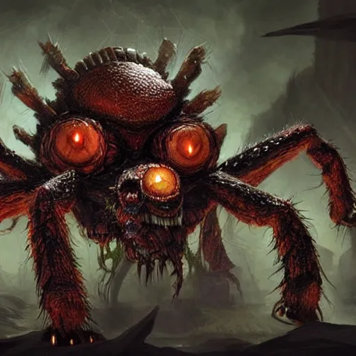 Image similar to d & d monster, huge spider monster covered in eyes, dark fantasy, concept art, character art