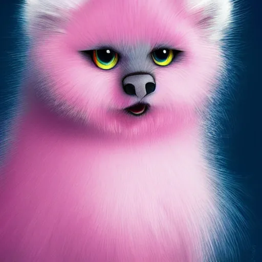 Prompt: pink ball of fluffy fur with cute small eyes, digital art, detailed fur, adorable,