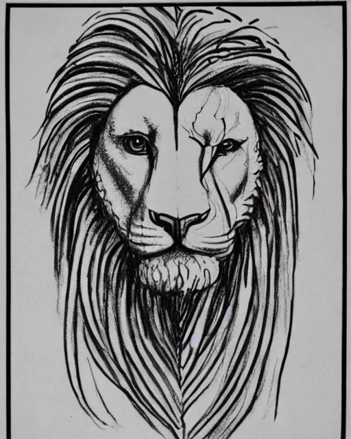 Prompt: four of an eagle, face of an lion, face of an ox, face of an human, on one creature. drawn by da vinci