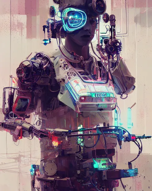 Image similar to neon surgery machine cyberpunk futuristic, reflective engine, decorated with traditional ornaments in a white room with piles of garbage by ismail inceoglu dragan bibin hans thoma, perfect face, fine details, realistic shaded, fine - face, pretty face