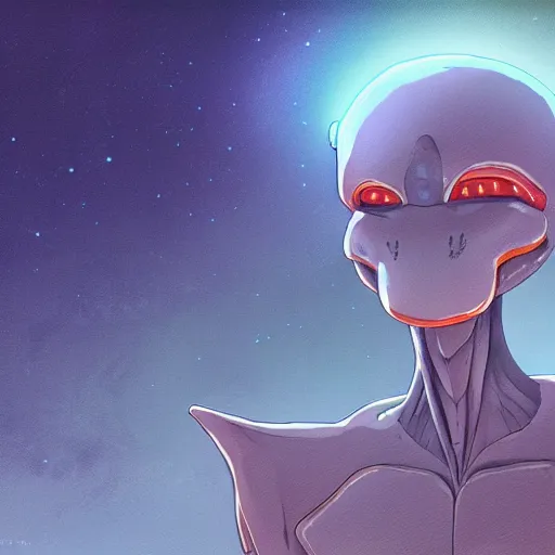 Image similar to concept art painting of an alien animal creature, detailed, cel shaded, in the style of makoto shinkai and moebius and james gurney