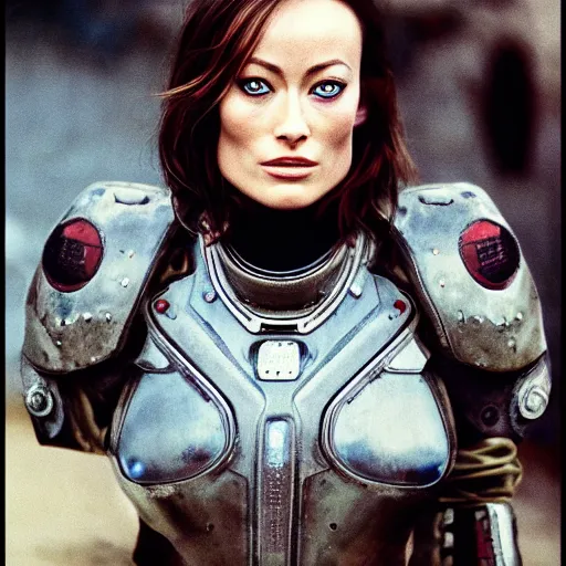 Prompt: beautiful portrait of Olivia Wilde, clothed in military armor, 35mm, cinematic atmosphere, photorealistic, depth of field, from StarCraft, style of irwing penn and steve mccurry