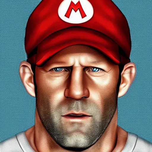 Image similar to cell shaded photo of jason statham as mario