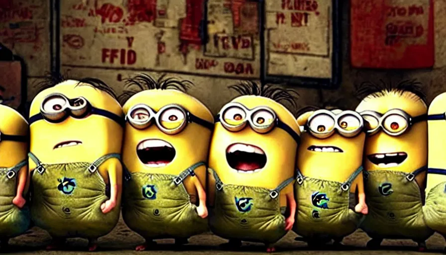 Image similar to fight club!!!!, fight club!!!! ((((the minions)))), movie still